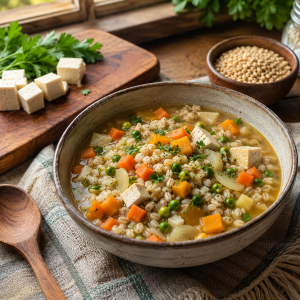 potaje de cebada, receta de cebada, cebada integral, receta saludable, receta macrobiótica, cocina macrobiótica, plato con tofu, cereal integral, comida saludable, recetas vegetarianas, recetas veganas, cocina natural, alimentación saludable, potaje de verduras, receta fácil, receta casera, comida energética, cebada con verduras, tofu, plato único.